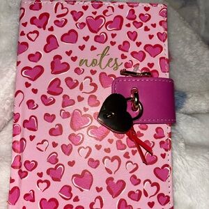Pink Heart Patterned Notebook with Lock